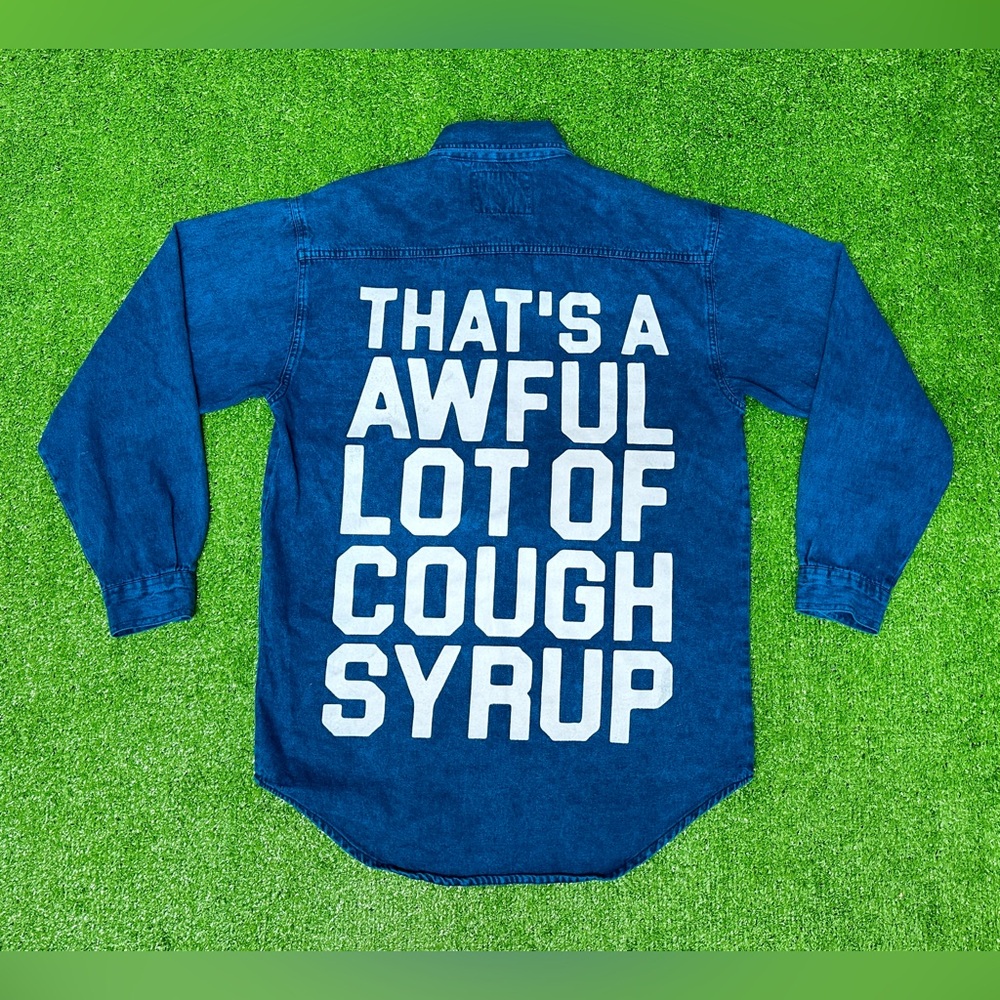 Awful Lot Of Cough Syrup Holotex Long Sleeve Button Up Denim Shirt Blue Size S